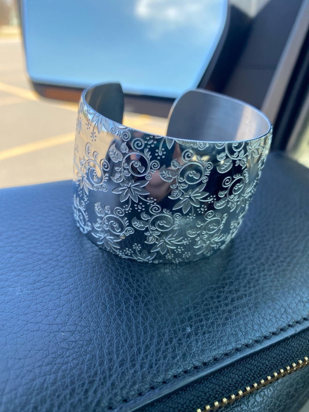 Silver Floral Engraved Cuff Bracelet - Women Jewelry